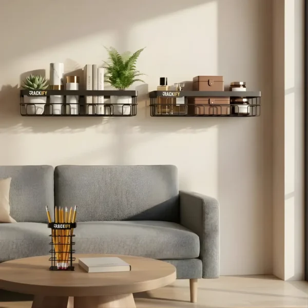 Wall-Mounted Metal Storage Rack Set with Table Organizer