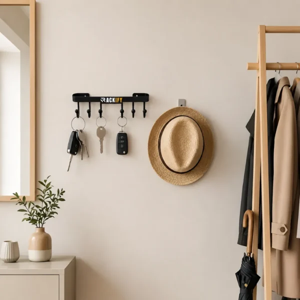 6-Hook Wall Mounted Rail Organizer - Black Metal | The Rackify