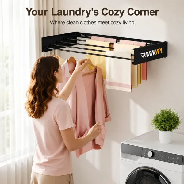 Retractable wall mounted laundry drying rack