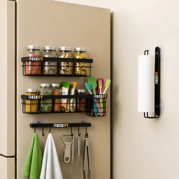 Wall Mounted Kitchen Organizer Caddy Set – Metal Storage Rack