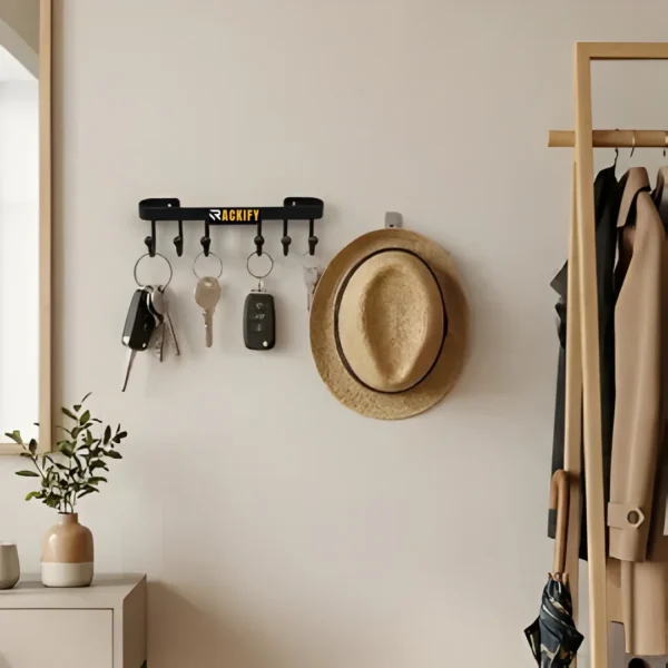 6-Hook Wall Mounted Rail Organizer - Black Metal | The Rackify